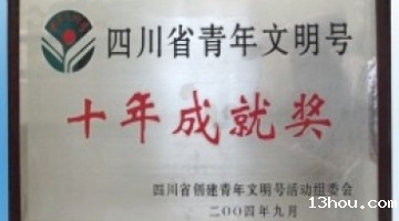 四川省青年文明号十年成就奖